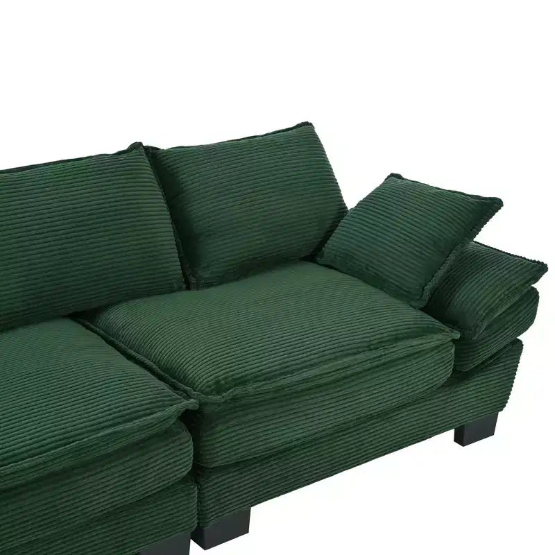 Clihome 85.4 Modern Curved Corduroy Fabric Couch Sofa,Back Upholstered Couch with 2 Decorative Throw Pillows