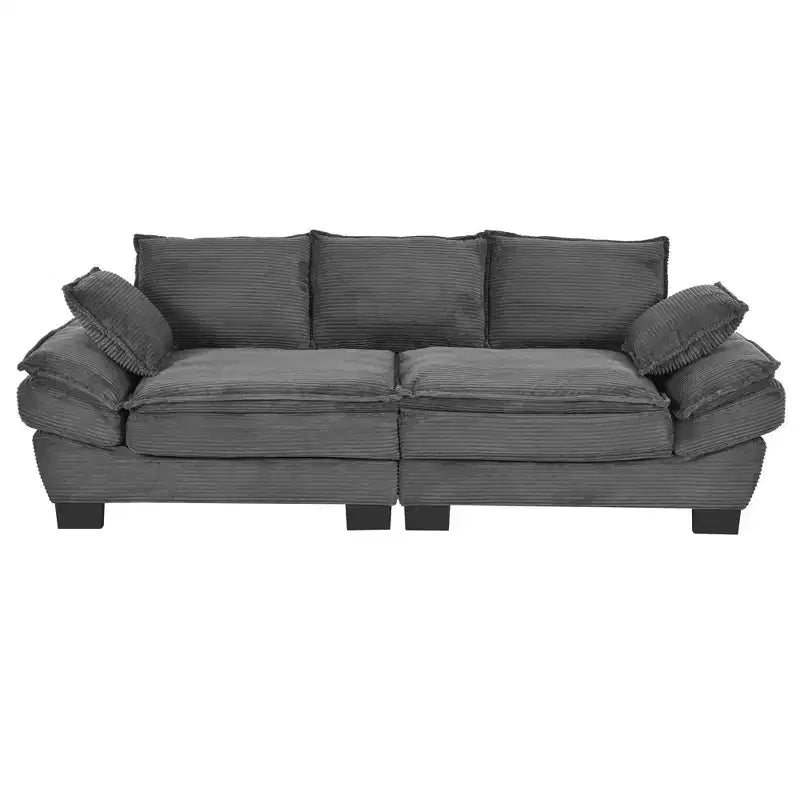Clihome 85.4 Modern Curved Corduroy Fabric Couch Sofa,Back Upholstered Couch with 2 Decorative Throw Pillows