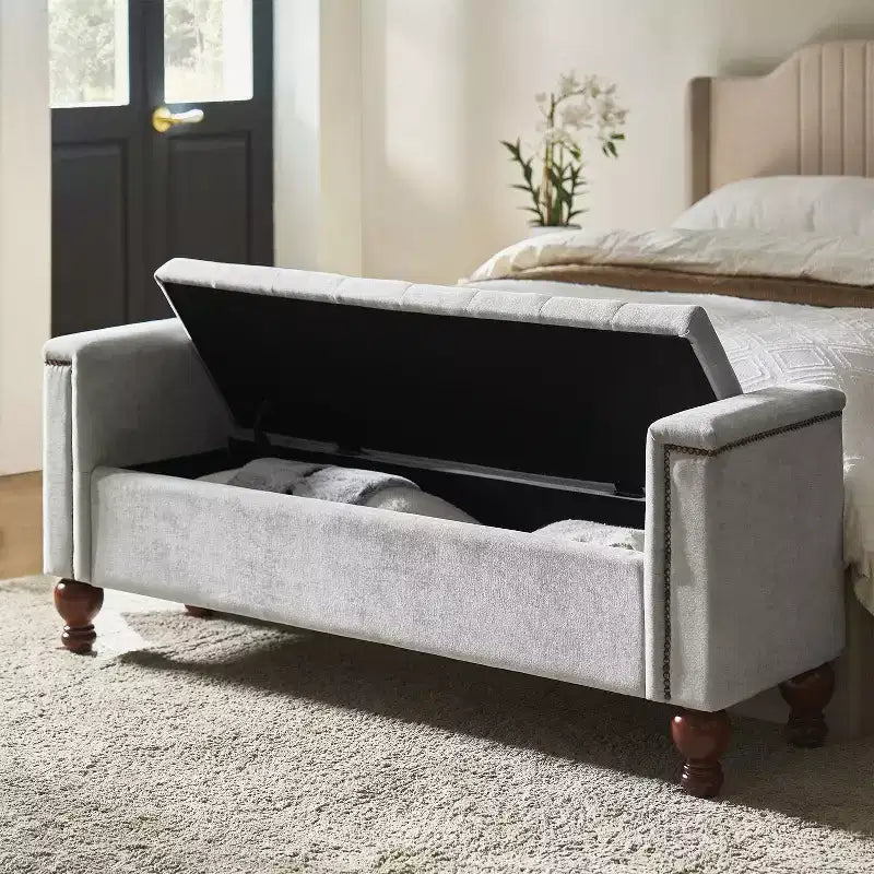 Antonia Storage Bench with Two Circular Pillows and Solid Wood Legs|ART OF LIVING DESIGNS
