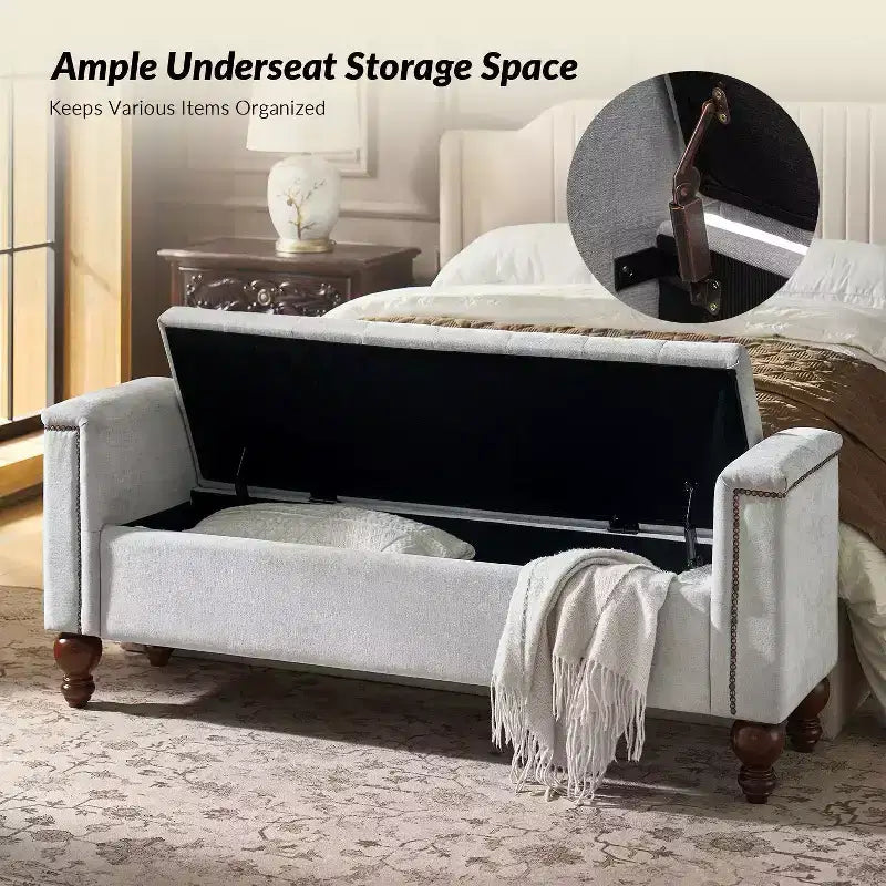 Antonia Storage Bench with Two Circular Pillows and Solid Wood Legs|ART OF LIVING DESIGNS