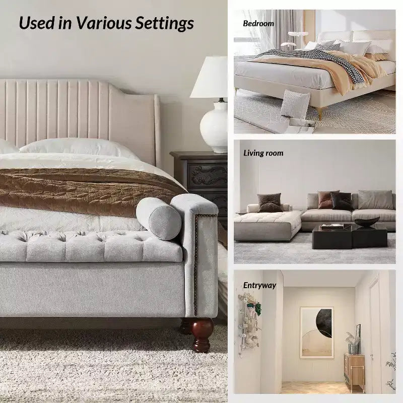 Antonia Storage Bench with Two Circular Pillows and Solid Wood Legs|ART OF LIVING DESIGNS