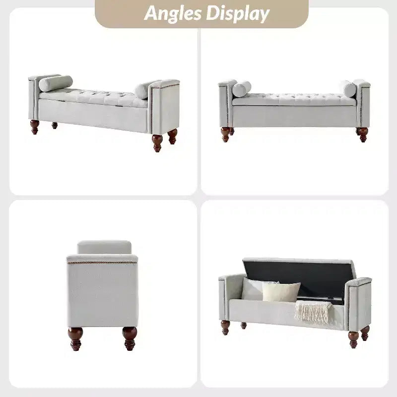 Antonia Storage Bench with Two Circular Pillows and Solid Wood Legs|ART OF LIVING DESIGNS