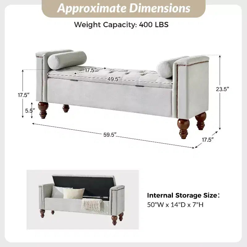 Antonia Storage Bench with Two Circular Pillows and Solid Wood Legs|ART OF LIVING DESIGNS