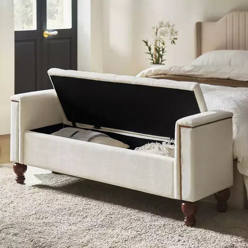 Antonia Storage Bench with Two Circular Pillows and Solid Wood Legs|ART OF LIVING DESIGNS
