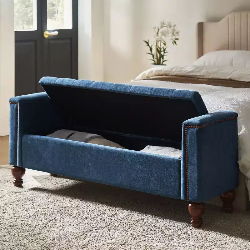 Antonia Storage Bench with Two Circular Pillows and Solid Wood Legs|ART OF LIVING DESIGNS
