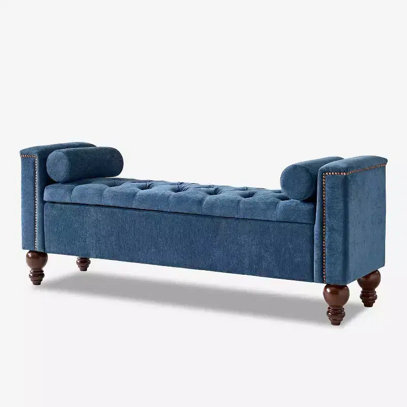 Antonia Storage Bench with Two Circular Pillows and Solid Wood Legs|ART OF LIVING DESIGNS