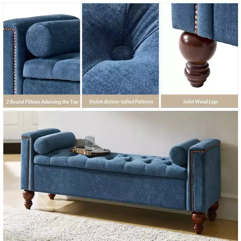 Antonia Storage Bench with Two Circular Pillows and Solid Wood Legs|ART OF LIVING DESIGNS
