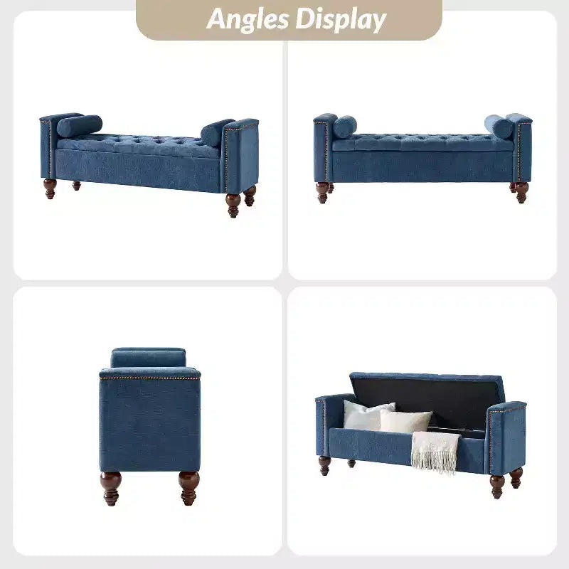 Antonia Storage Bench with Two Circular Pillows and Solid Wood Legs|ART OF LIVING DESIGNS