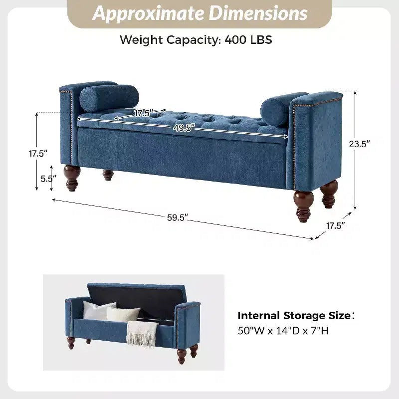 Antonia Storage Bench with Two Circular Pillows and Solid Wood Legs|ART OF LIVING DESIGNS