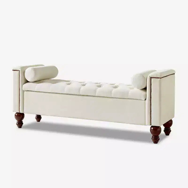 Antonia Storage Bench with Two Circular Pillows and Solid Wood Legs|ART OF LIVING DESIGNS