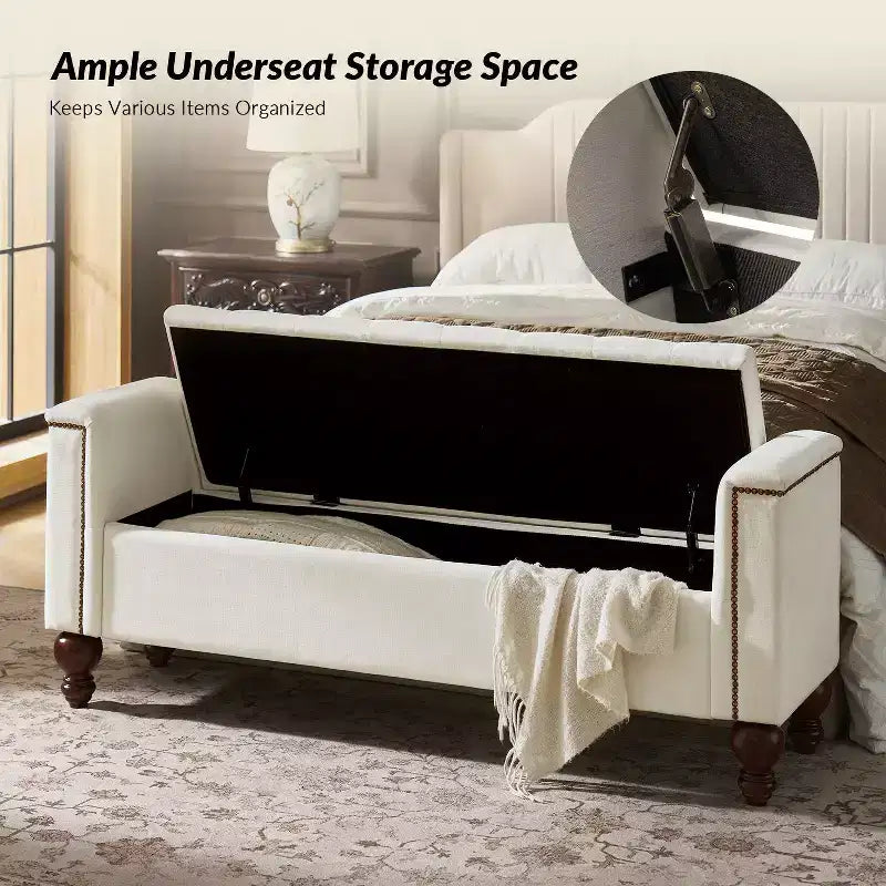 Antonia Storage Bench with Two Circular Pillows and Solid Wood Legs|ART OF LIVING DESIGNS