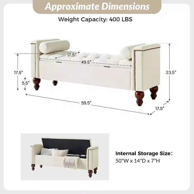 Antonia Storage Bench with Two Circular Pillows and Solid Wood Legs|ART OF LIVING DESIGNS