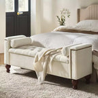 Antonia Storage Bench with Two Circular Pillows and Solid Wood Legs|ART OF LIVING DESIGNS