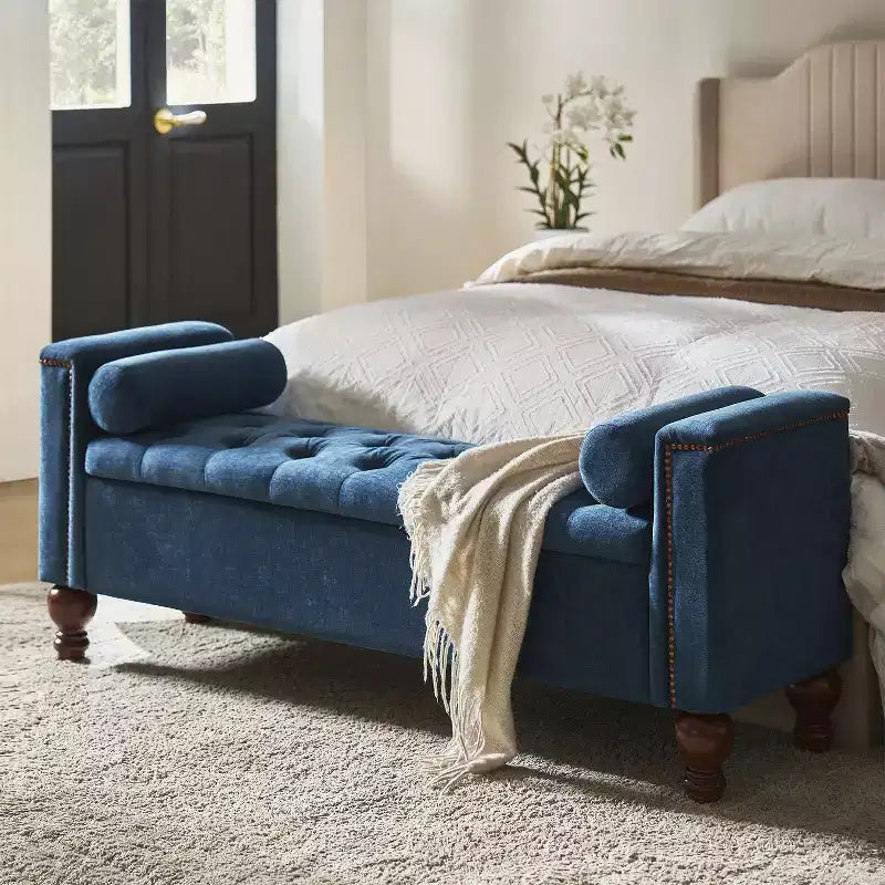 Antonia Storage Bench with Two Circular Pillows and Solid Wood Legs|ART OF LIVING DESIGNS