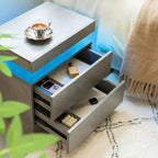 Nightstand LED Bedside Table Cabinet Lights Modern End Side with 2 Drawers for Bedroom (Deep Gray)