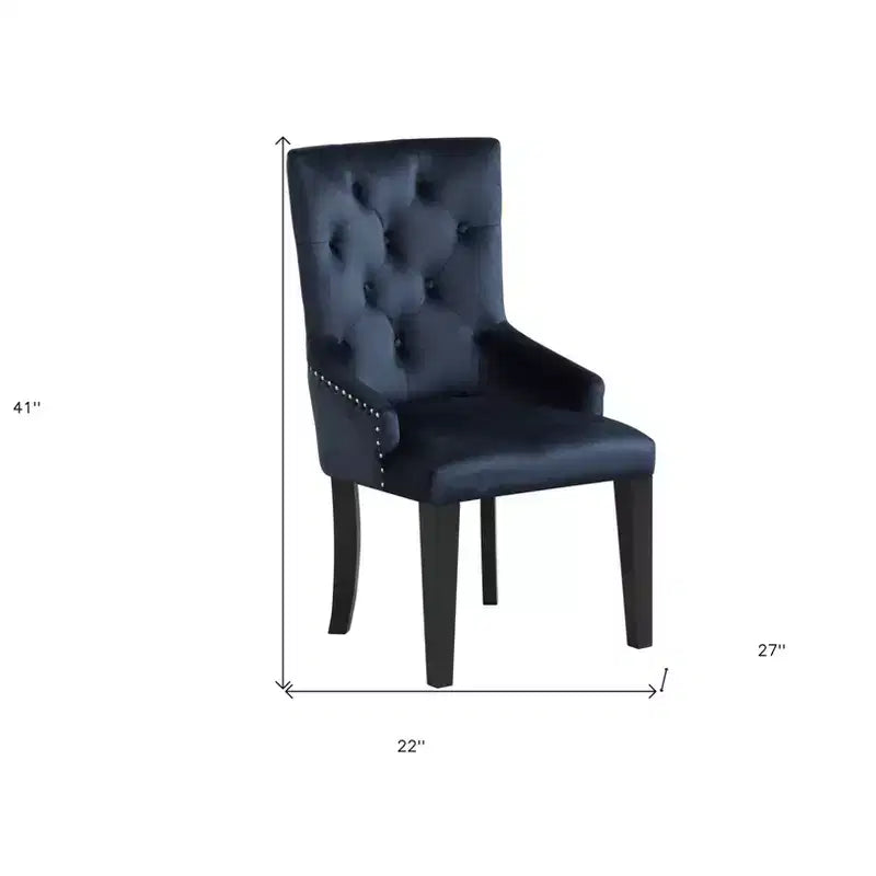 HomeRoots Tufted Dark Blue and Black Upholstered Velvet Dining Parsons Chair