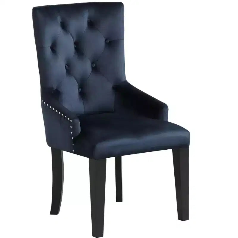 HomeRoots Tufted Dark Blue and Black Upholstered Velvet Dining Parsons Chair