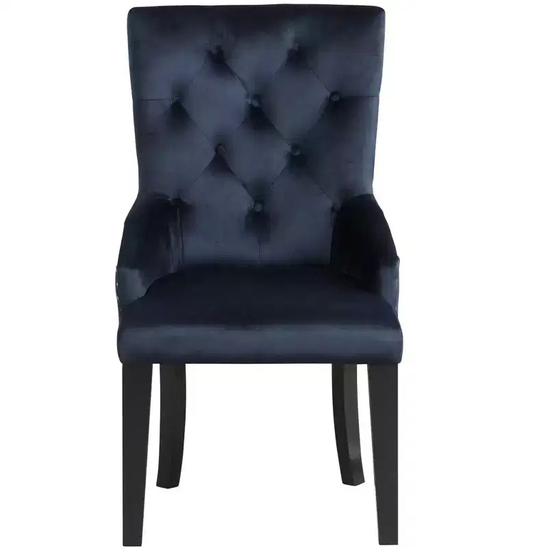 HomeRoots Tufted Dark Blue and Black Upholstered Velvet Dining Parsons Chair