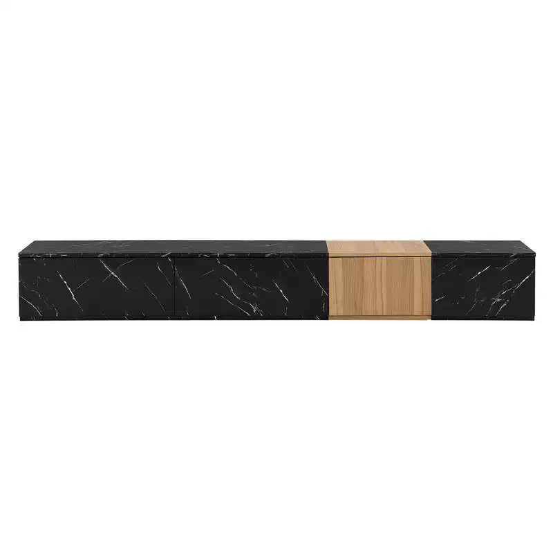 Modern TV Stand for Up to 88 TVs, Walnut & Marble Finish, 4-Drawer Media Console for Living Room