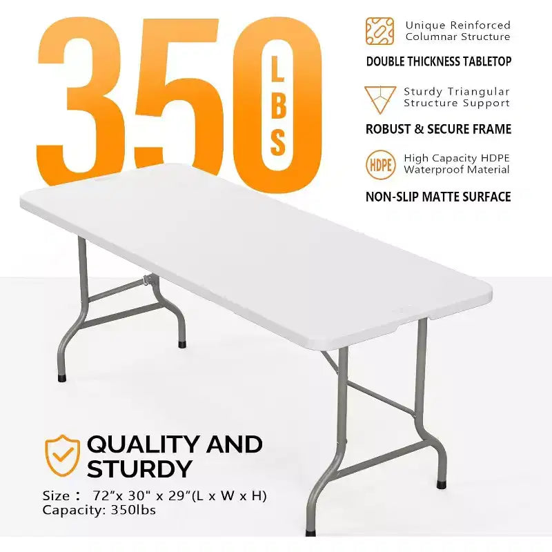 Bonnlo Tavolo Pieghevole 180 cm, Tavolo Lungo Portatile Pieghevole in Plastica Bianco per Feste, Campeggio, Banchetti, Artigianato, Pranzo, Matrimoni, Uso Esterno e Interno