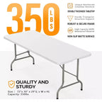 Bonnlo Tavolo Pieghevole 180 cm, Tavolo Lungo Portatile Pieghevole in Plastica Bianco per Feste, Campeggio, Banchetti, Artigianato, Pranzo, Matrimoni, Uso Esterno e Interno