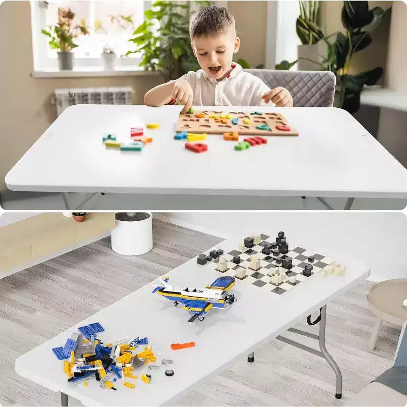 Bonnlo Tavolo Pieghevole 180 cm, Tavolo Lungo Portatile Pieghevole in Plastica Bianco per Feste, Campeggio, Banchetti, Artigianato, Pranzo, Matrimoni, Uso Esterno e Interno