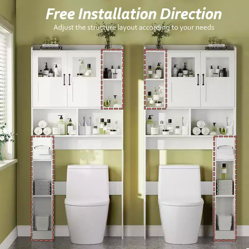 GustoWave Mobiletto sopra WC da Fattoria con 2 Ante Scorrevole e Porta Carta Igienica, Scaffale Salvaspazio per Bagno