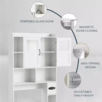 GustoWave Mobiletto sopra WC da Fattoria con 2 Ante Scorrevole e Porta Carta Igienica, Scaffale Salvaspazio per Bagno