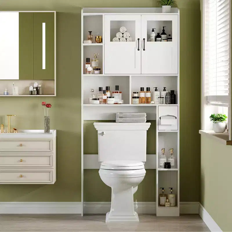 GustoWave Mobiletto sopra WC da Fattoria con 2 Ante Scorrevole e Porta Carta Igienica, Scaffale Salvaspazio per Bagno