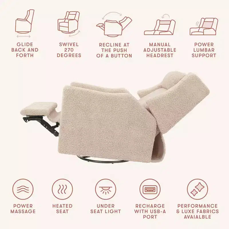 Babyletto Kiwi Deluxe Power Recliner and Swivel Glider with Heat and Massage