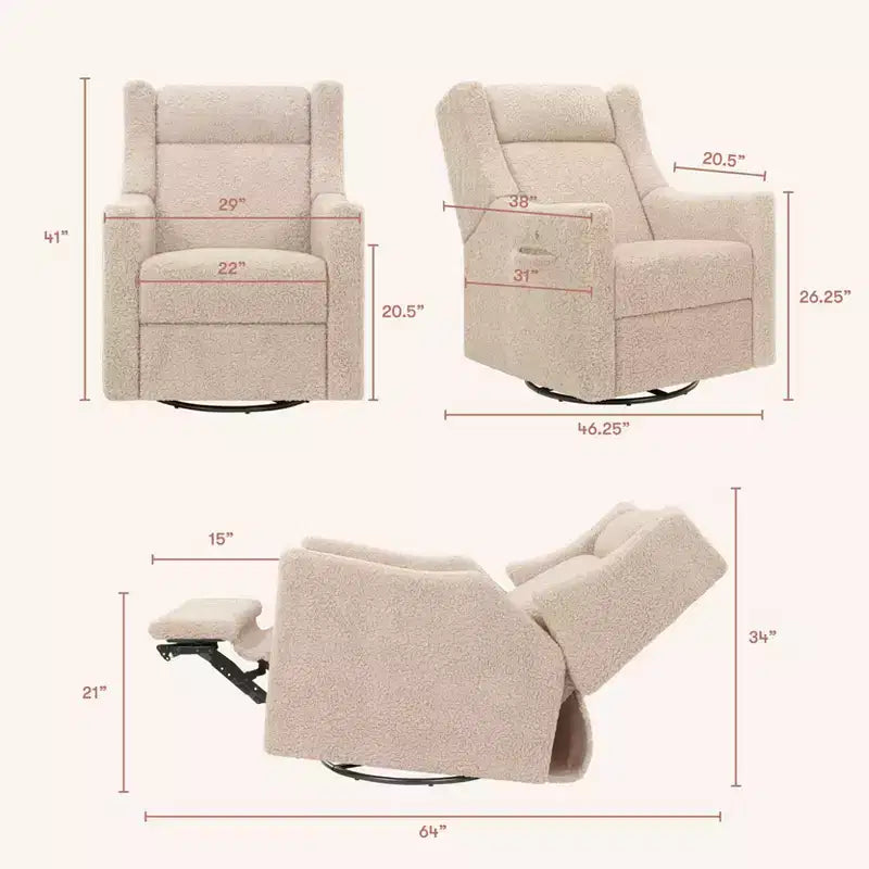 Babyletto Kiwi Deluxe Power Recliner and Swivel Glider with Heat and Massage