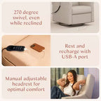 Babyletto Kiwi Deluxe Power Recliner and Swivel Glider with Heat and Massage