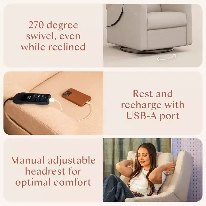 Babyletto Kiwi Deluxe Power Recliner and Swivel Glider with Heat and Massage