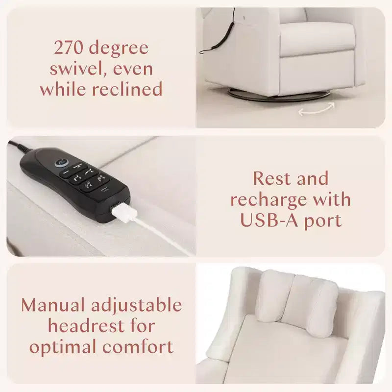 Babyletto Kiwi Deluxe Power Recliner and Swivel Glider with Heat and Massage