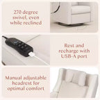 Babyletto Kiwi Deluxe Power Recliner and Swivel Glider with Heat and Massage