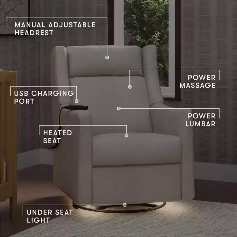 Babyletto Kiwi Deluxe Power Recliner and Swivel Glider with Heat and Massage