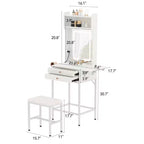 COZONY Small Makeup Vanity Desk with Mirror, Mini Adjustable Lighted Vanity Table with Hair Dryer Holder, 2 Drawers & Fold-Up Panel for Bedrooms