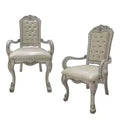 HomeRoots Set of Two Tufted White Upholstered Faux Leather And Wood Dining Arm Chairs
