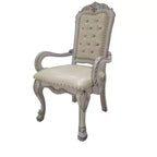 HomeRoots Set of Two Tufted White Upholstered Faux Leather And Wood Dining Arm Chairs