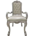 HomeRoots Set of Two Tufted White Upholstered Faux Leather And Wood Dining Arm Chairs
