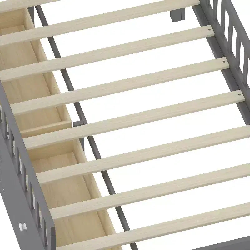 Twin Size Low Loft Bed with Storage 4 Drawers, Wooden Loft Bed with Guardrail Headboard and Ladder, Twin Platform Bed for Kids