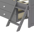 Twin Size Low Loft Bed with Storage 4 Drawers, Wooden Loft Bed with Guardrail Headboard and Ladder, Twin Platform Bed for Kids