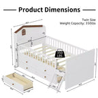Twin Size Low Loft Bed with Storage 4 Drawers, Wooden Loft Bed with Guardrail Headboard and Ladder, Twin Platform Bed for Kids