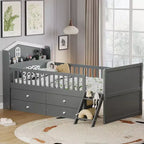 Twin Size Low Loft Bed with Storage 4 Drawers, Wooden Loft Bed with Guardrail Headboard and Ladder, Twin Platform Bed for Kids