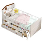 Twin Size Low Loft Bed with Storage 4 Drawers, Wooden Loft Bed with Guardrail Headboard and Ladder, Twin Platform Bed for Kids