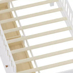 Twin Size Low Loft Bed with Storage 4 Drawers, Wooden Loft Bed with Guardrail Headboard and Ladder, Twin Platform Bed for Kids