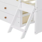 Twin Size Low Loft Bed with Storage 4 Drawers, Wooden Loft Bed with Guardrail Headboard and Ladder, Twin Platform Bed for Kids
