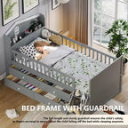 Twin Size Low Loft Bed with Storage 4 Drawers, Wooden Loft Bed with Guardrail Headboard and Ladder, Twin Platform Bed for Kids