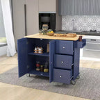 Carrello da Cucina Okak con Piano in Legno e Ruote Bloccabili, Isola da Cucina con Ribalta, Portaspezie e Portasciugamani, Organizer da Banco per la Cucina