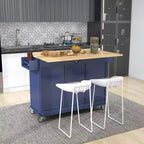 Carrello da Cucina Okak con Piano in Legno e Ruote Bloccabili, Isola da Cucina con Ribalta, Portaspezie e Portasciugamani, Organizer da Banco per la Cucina